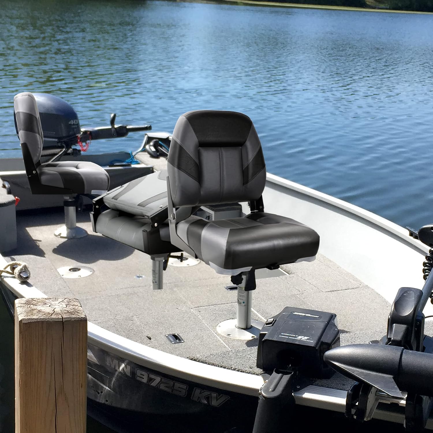 NORTHCAPTAIN T1 Deluxe Low Back Folding Fishing Boat Seats 2 Pack - Premium Bass/Jon/Pontoon Boat Chairs,4 Mounting Screws Included