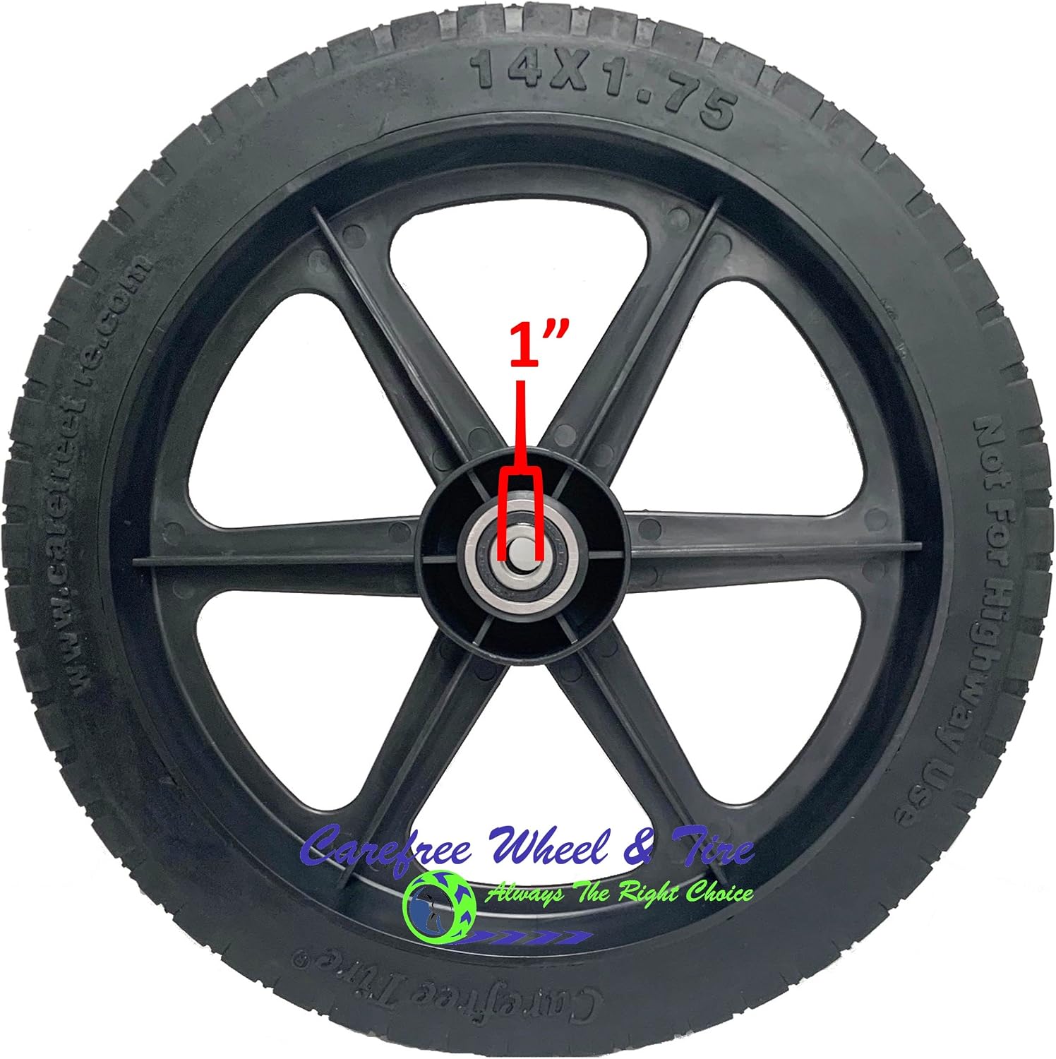 16" x 1.75" Carefree Wheel and Tire Assembly. Bore Options 1/2", 5/8", 3/4" and 1" (16, 1" Metal Bushing)