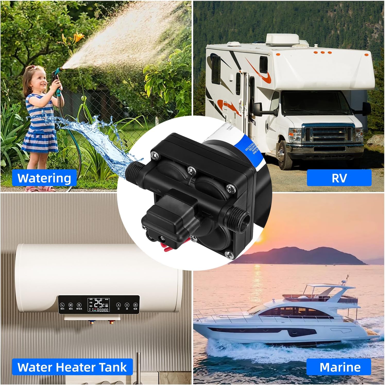 TDRRICH RV Diaphragm Water Pump 12V for Pool, 330GPH 4-Chamber Increase Pressure Booster Pump for Hose Lawn
