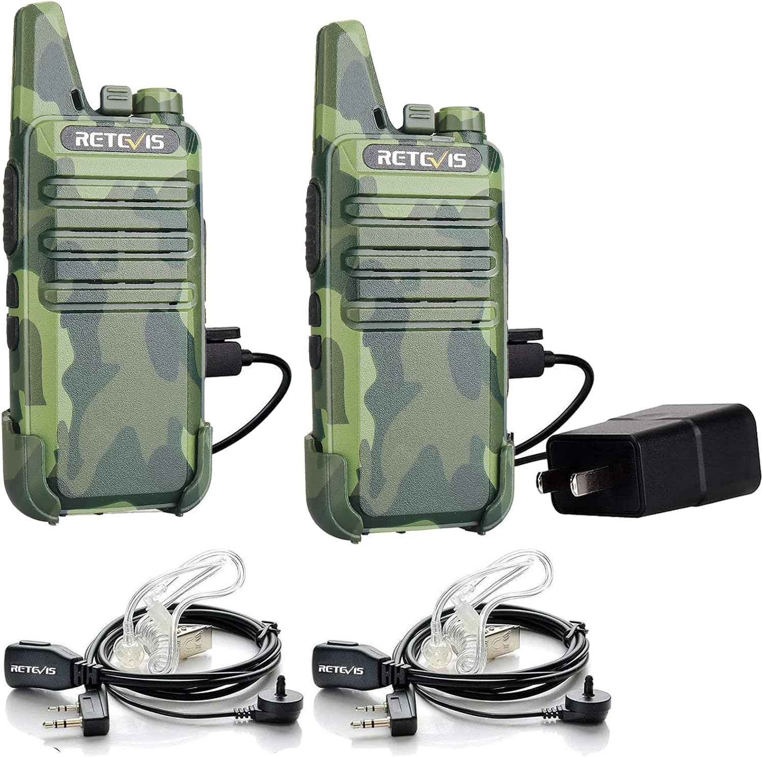 Retevis RT22 Walkie Talkies Long Range Rechargeable with Earpiece (2 Pack) | Slim & Lightweight 2 Way Radio For Camping & Hiking, Pocket-Friendly Antenna, Ready to Use, 10-Hour Battery, USB-C Charging