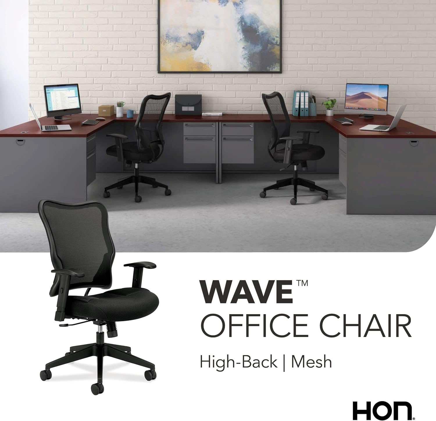 HON Wave Ergonomic Office Chair, Lumbar Support, Desk Chair, Black | High back ergonomic office desk chair with lumbar support, adjustable arms, office decor, advanced tilt for comfort