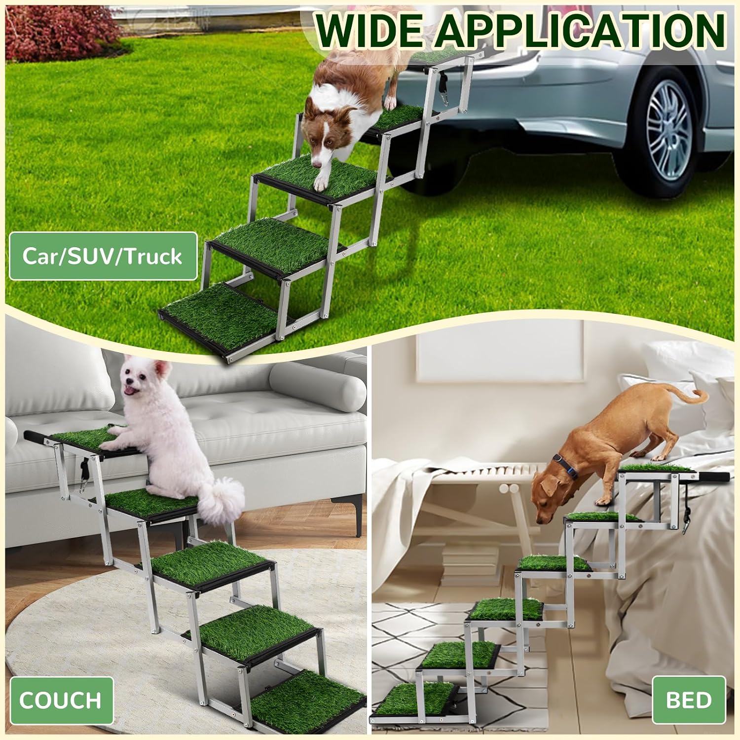 Foldable Dog Stairs for Car,17" Extra Wide Pet Ramp for Large Dog,6 Steps | 17" Extra Wide 200LBS Capacity Lightweight Portable Reinforced Pet Ramp for SUV Truck High Bed