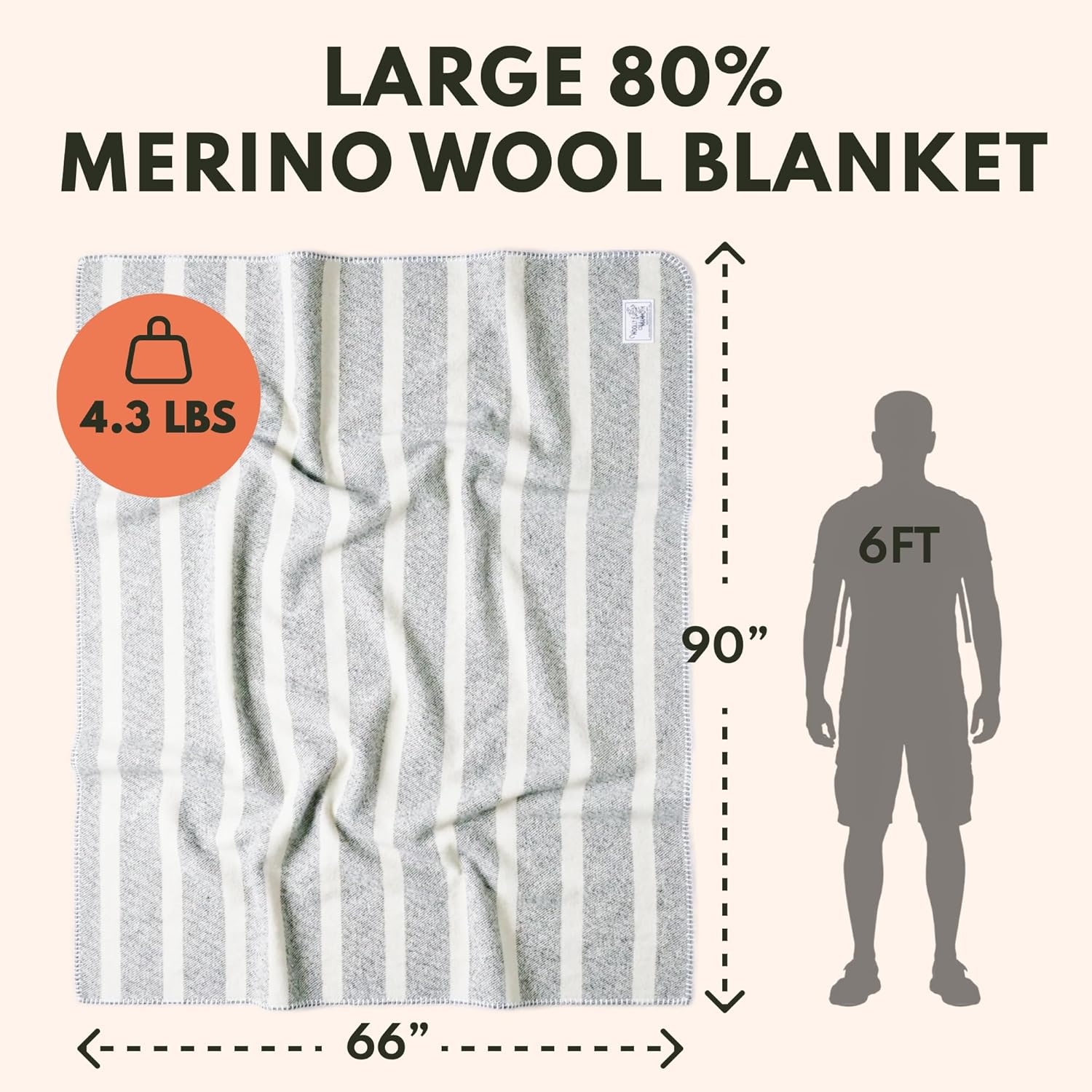 Woolly Mammoth Woolen Company Merino Wool Blanket, 66" x 90" Moss | Temperature Regulating - Fire-Resistant - Warm Camping Blanket for Car Emergency Kits, Picnics, Summer Festivals and Stadiums