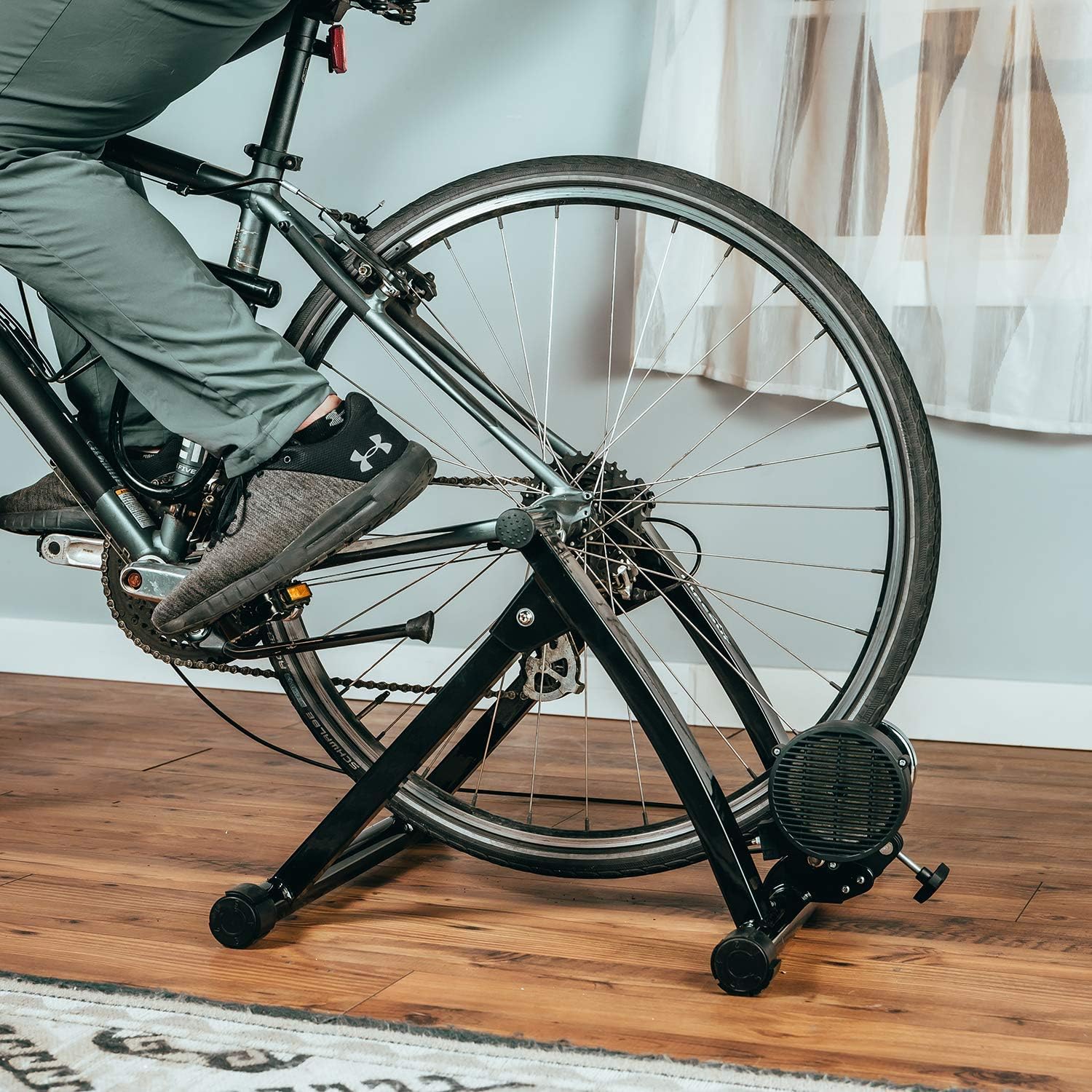 Bike Trainer Stand for Indoor Riding – Portable Foldable Magnetic Stainless Steel Indoor Trainer, Noise Reduction