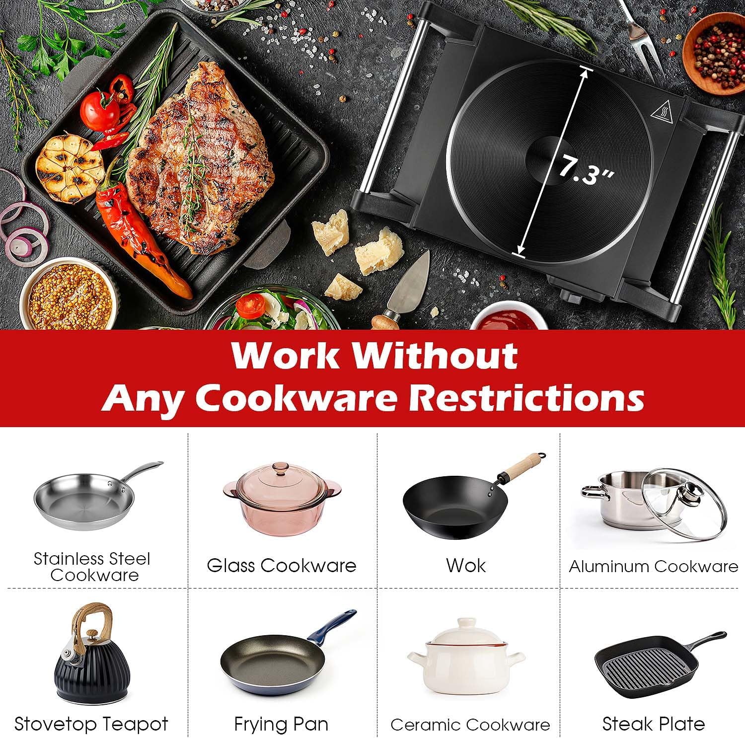 Hot Plate, Techwood Electric Stove for Cooking, 1500W Countertop Single Burner with Adjustable Temperature and Handles