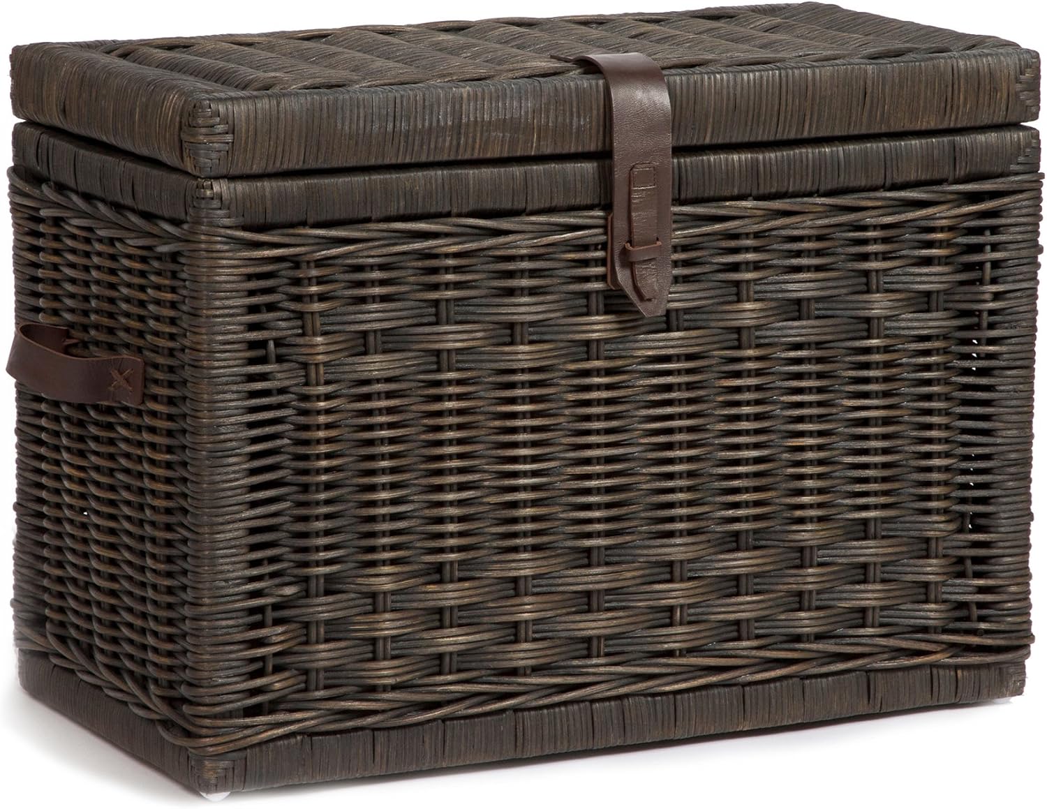 The Basket Lady Wicker Storage Trunk, M, Walnut Brown - fully assembled | Outside: 24" L x 13" W x 18" H | Inside: 22"L x 11"W x 15"H - Fabric lined. Handcrafted by artisans from natural rattan
