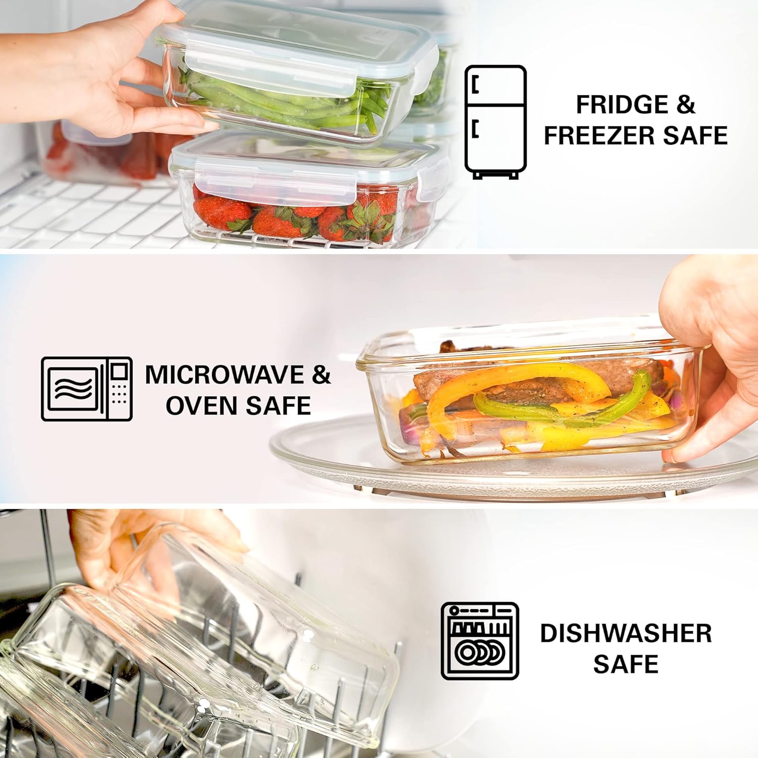 Razab 16 Pc (Set of 8) 30 Oz Glass Meal Prep Containers with Lids, Airtight Large Glass Food Storage Containers, Reusable Leak Proof BPA Free, Freezer to Oven and Dishwasher Safe