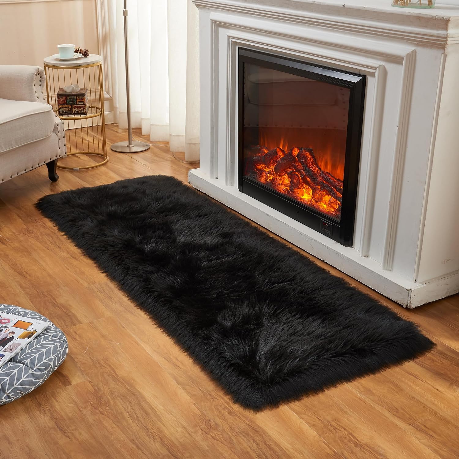 EasyJoy Ultra Soft Fluffy Shaggy Area Rug Faux Fur Rug Chair Cover Seat Pad Fuzzy Area Rug for Bedroom Floor Sofa Living Room (2 x 6 ft Sheepskin