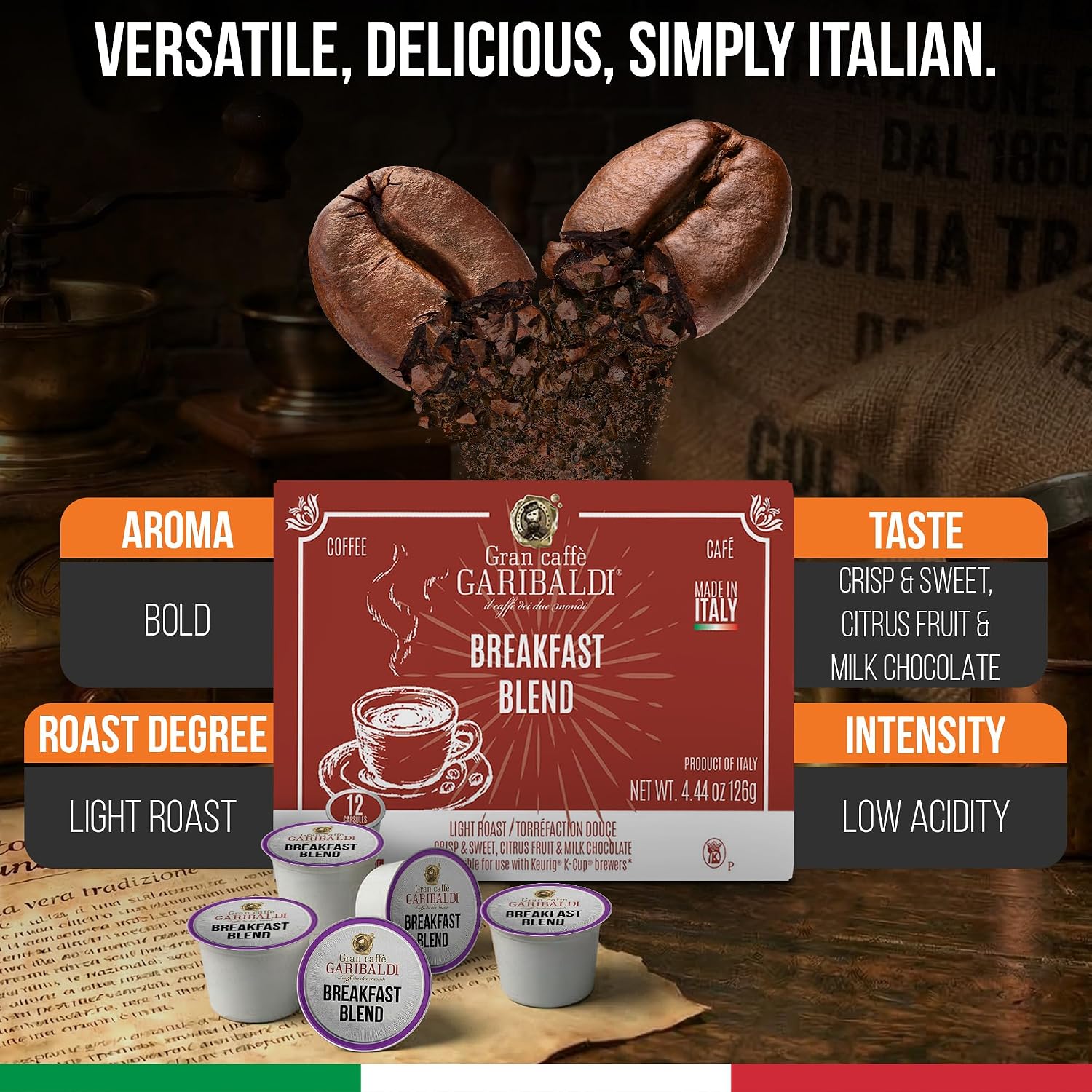 Caffè Garibaldi Colombian Coffee Pods for Keurig K-Cup Brewers, 12 Count