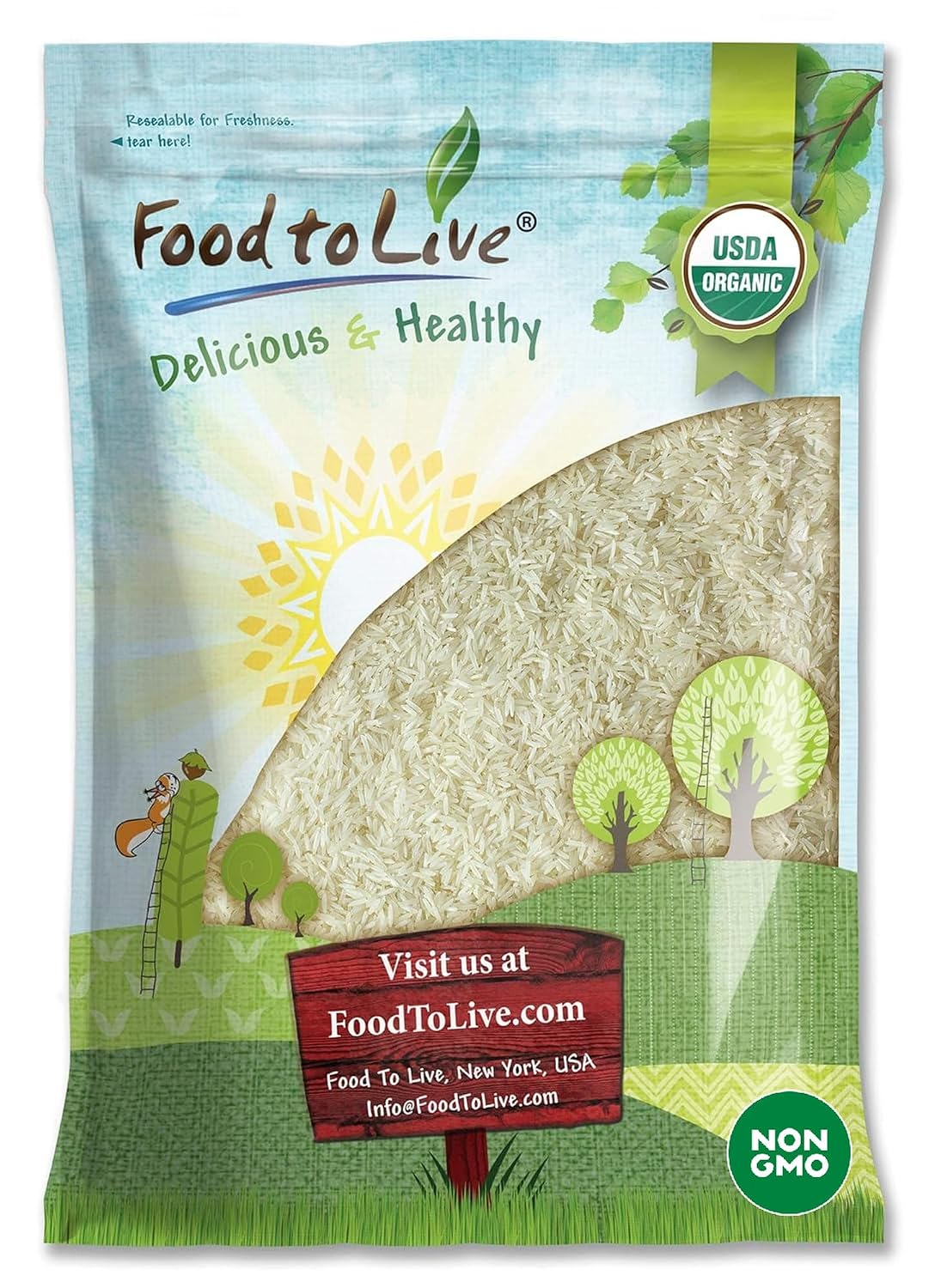 Food to Live Organic White Basmati Rice, 25 Pounds – Non-GMO, Long-Grain Rice Variety, Fragrant, Kosher, Vegan, Bulk. Non-Irradiated. Less Starch.Great for Indian Dishes.