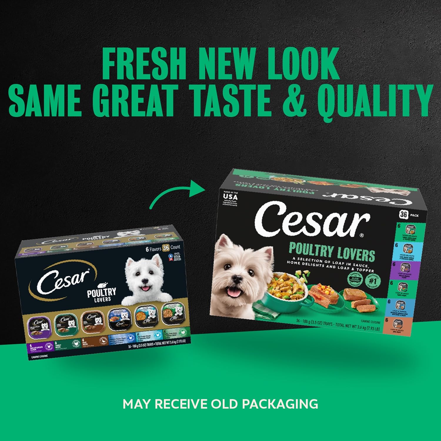 Cesar Wet Dog Food, Steak Lovers Variety Pack, 3.5 oz, 36 Count | Real meat #1 ingredient, easy peel trays, 100% complete & balanced, no fillers, no added sugar, no artificial flavors