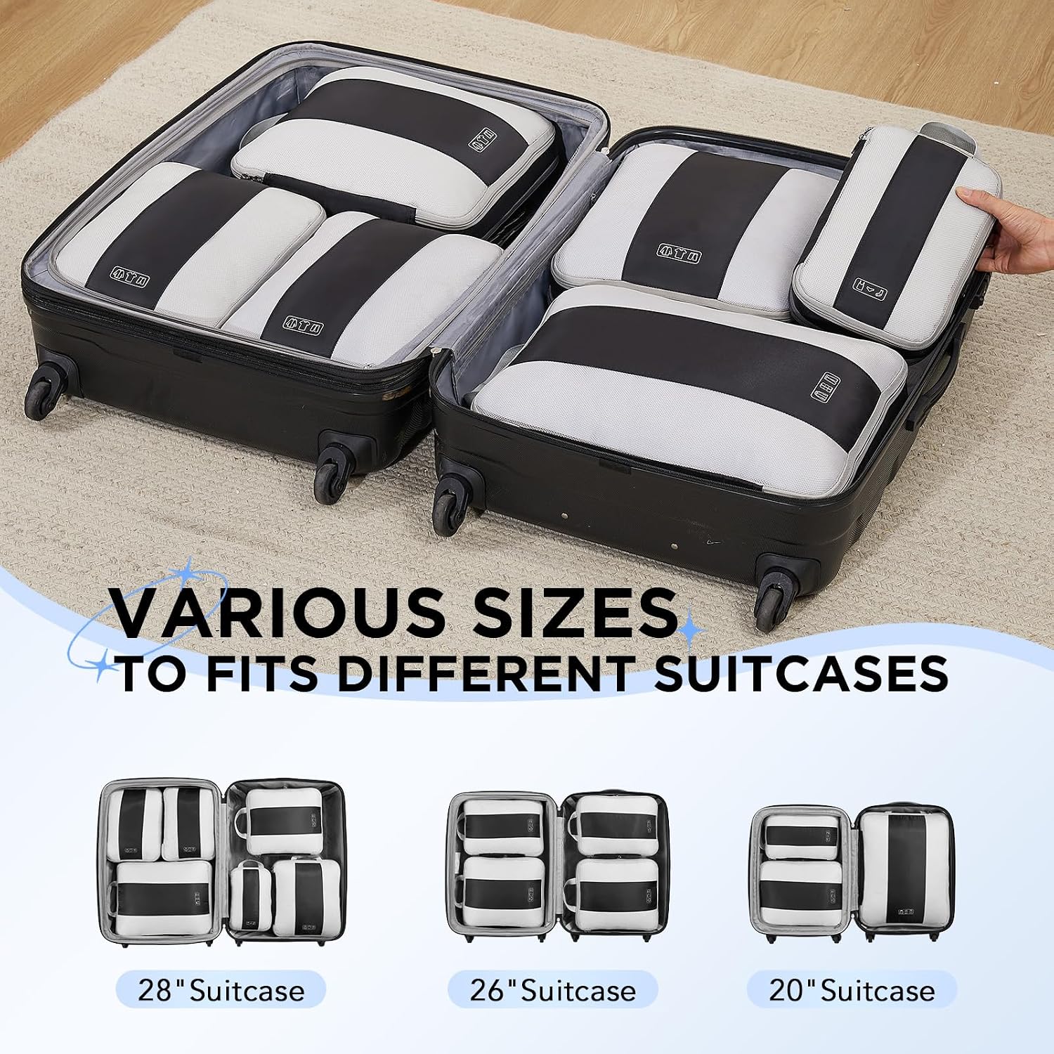 OlarHike 10 Set Compression Packing Cubes for Travel Essentials,Compressible Expandable Space Saver Bags for Organizing Clothes,Luggage Suitcase Garment Bags with Over 1000 pcs Mesh Holes(Black)