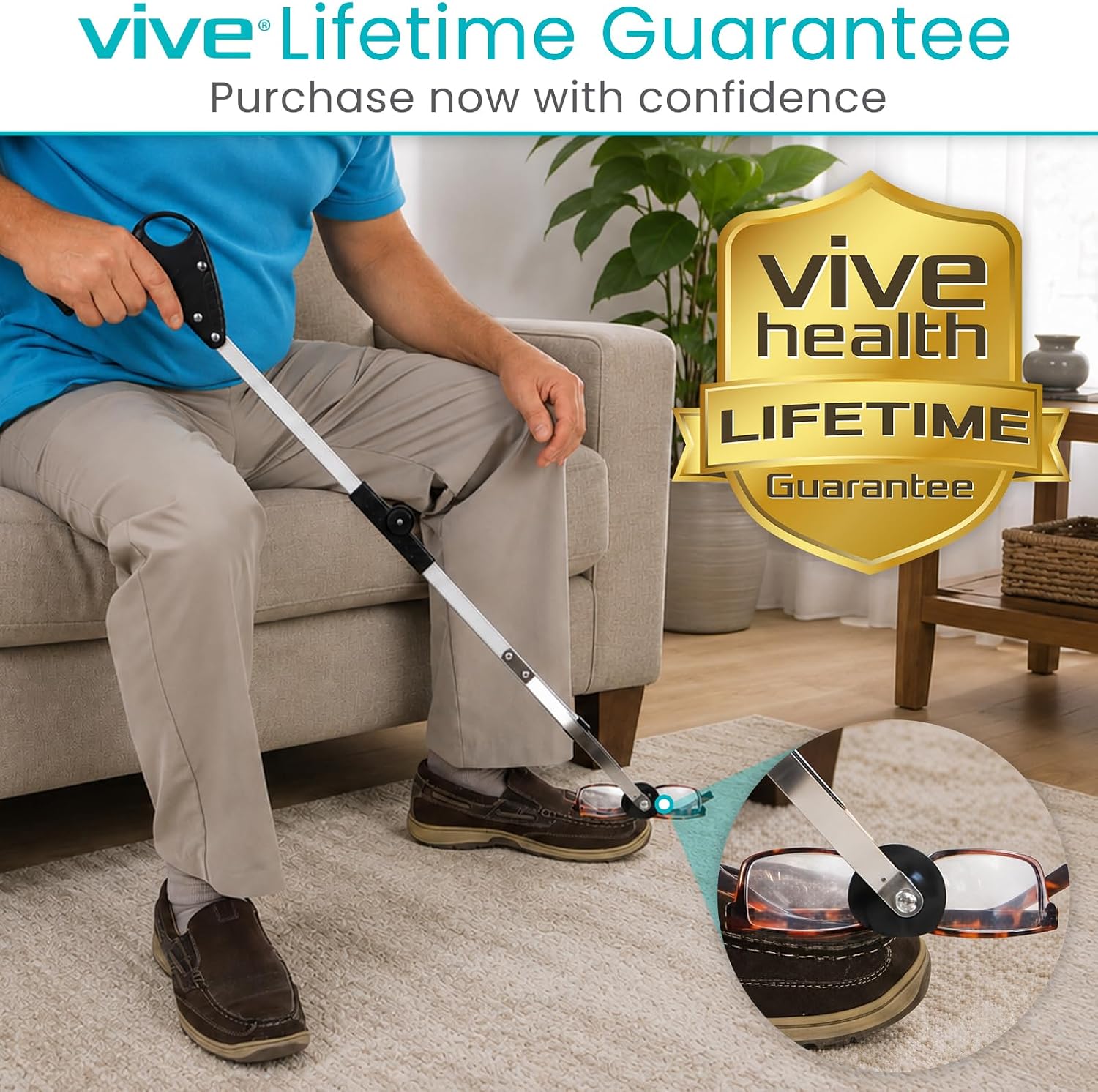 Vive Foldable Suction Reacher Grabber Tool for Elderly (1) - 32 Inches Long Reach Grabber Claw - Pick Up Grab Tool - Reachers for Disabled & Seniors