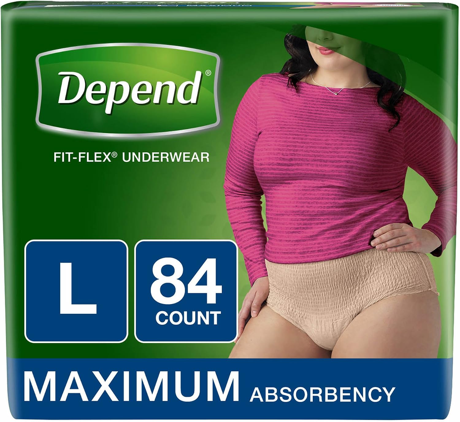 Depend FIT-FLEX Incontinence Underwear for Women, Disposable, Maximum Absorbency, Large, Blush, 52 Count (2 Packs of 26) (Packaging May Vary)