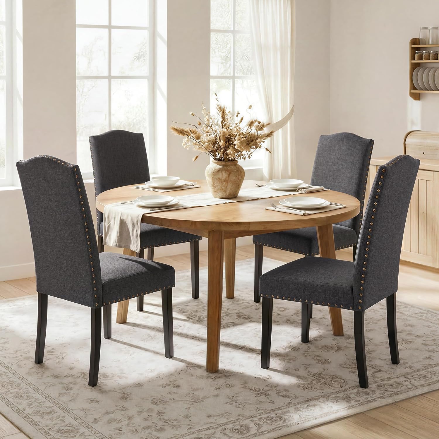 Yaheetech Dining Chairs Set of 2 High Back Parson Chairs Khaki
