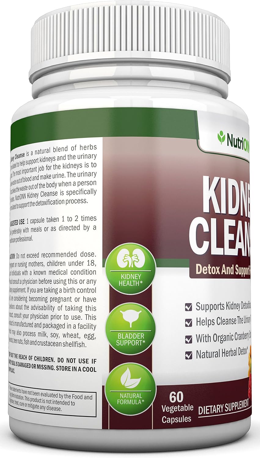 KIDNEY CLEANSE - Detox and Support For Urinary Tract, Bladder and Kidneys - All Natural Herbal Supplement Formula With Organic Cranberry, Astragalus