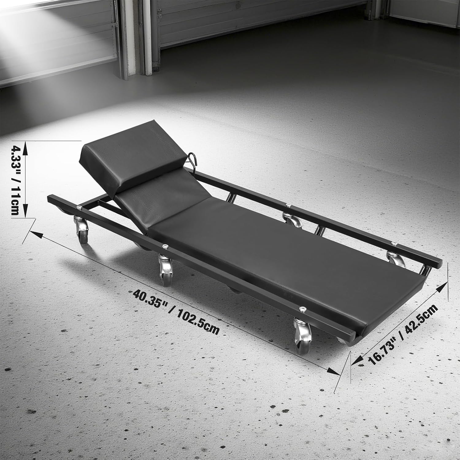 BIG RED TR6452 Torin Rolling Garage/Shop Creeper: 40" Padded Mechanic Cart with Adjustable Headrest and 6 Casters, Red