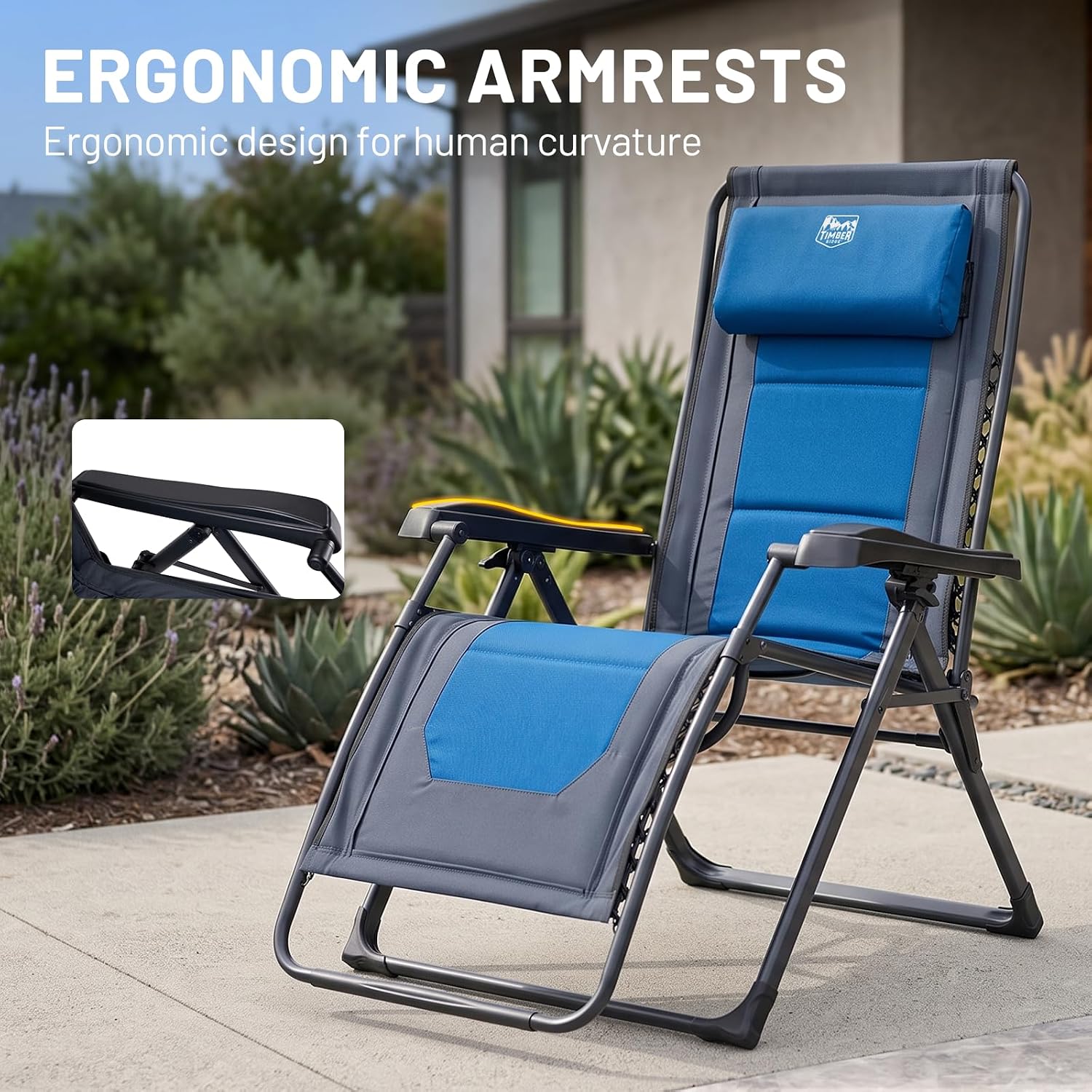 TIMBER RIDGE Zero Gravity polyester Chair Oversized Recliner 350lbs Capacity Patio Lounge Chair Padded Lawn Chair with Headrest XXL for Outdoor