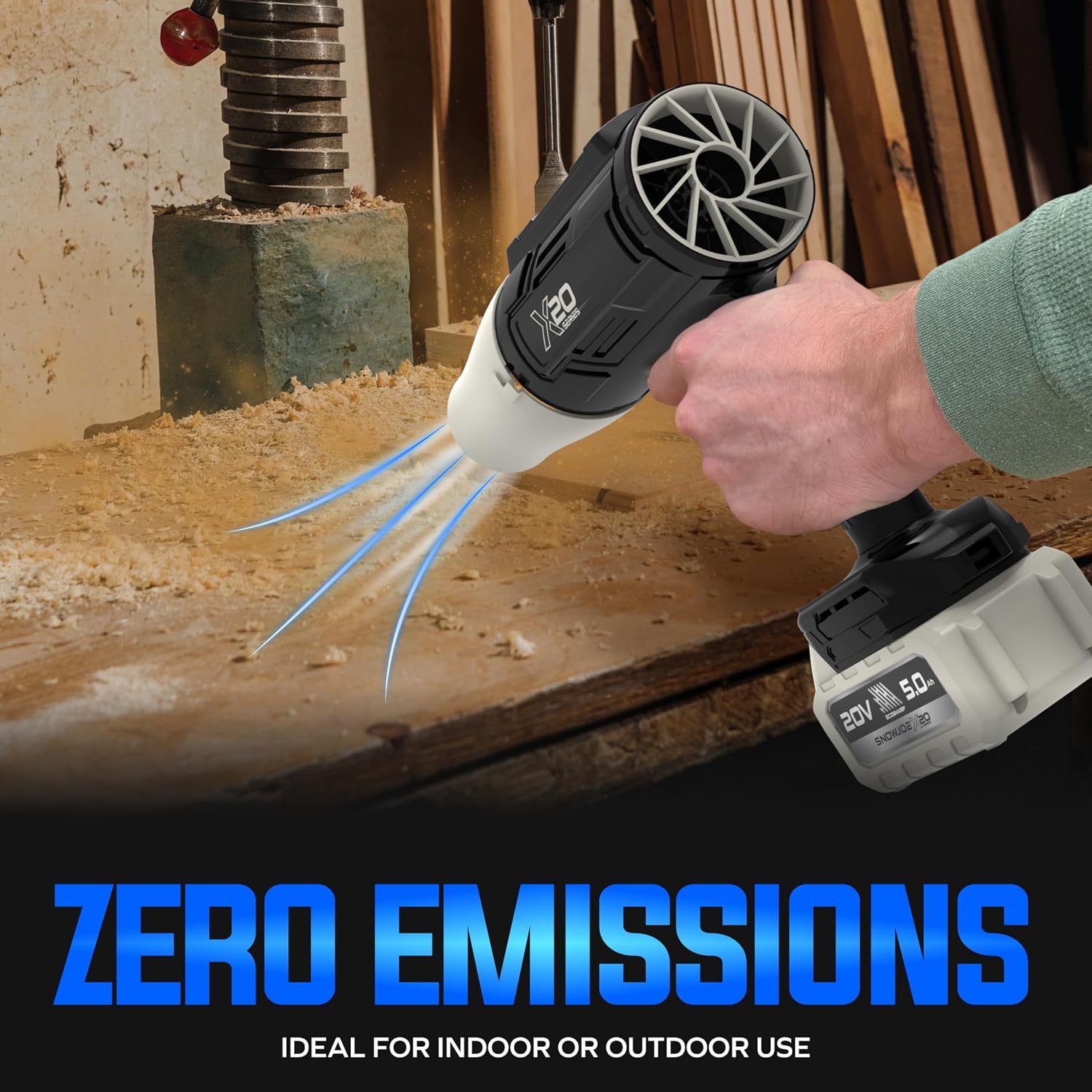 Sun Joe 20V ECOSHARP X20 StormJet Cordless Turbo Blower, 40 CFM Handheld Leaf and Dust Blower with 5.0Ah Battery and Charger, Blue, GO-SRMJET-5A-BLU