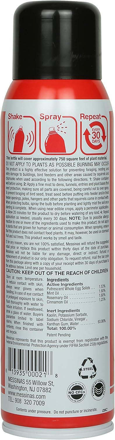Squirrel Stopper Repellent Spray - Chipmunk & Squirrel Deterrent for Bird Feeders, Garden & Homes - Weather-Resistant Formula - Scent, Taste & Touch Barrier - Safe Around Kids & Pets - 32oz