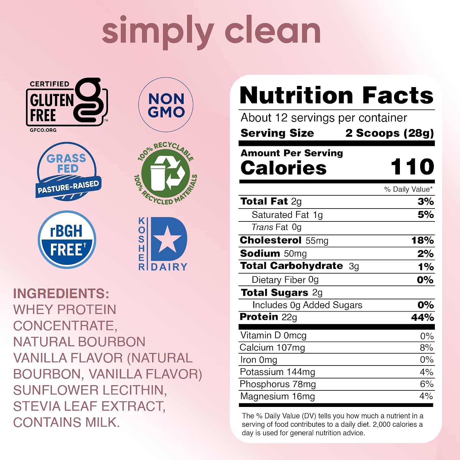 Simply tera's Pure Whey Protein Powder, Dark Chocolate, Clean Label - 12 Oz | Clean Whey Protein Powder, Made Without Artificial Sweeteners, Non-GMO, Kosher, rBGH-Free