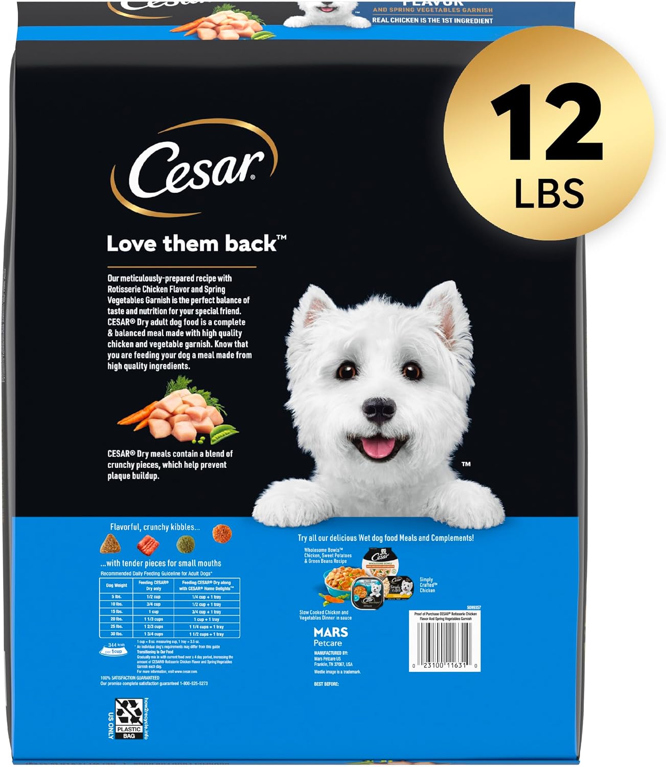 Cesar Small Breed Dry Dog Food, Chicken & Spring Vegetables Flavor, 5 lb | Made in USA, Real chicken #1 ingredient, 26 essential nutrients, supports small breed health, no artificial flavors