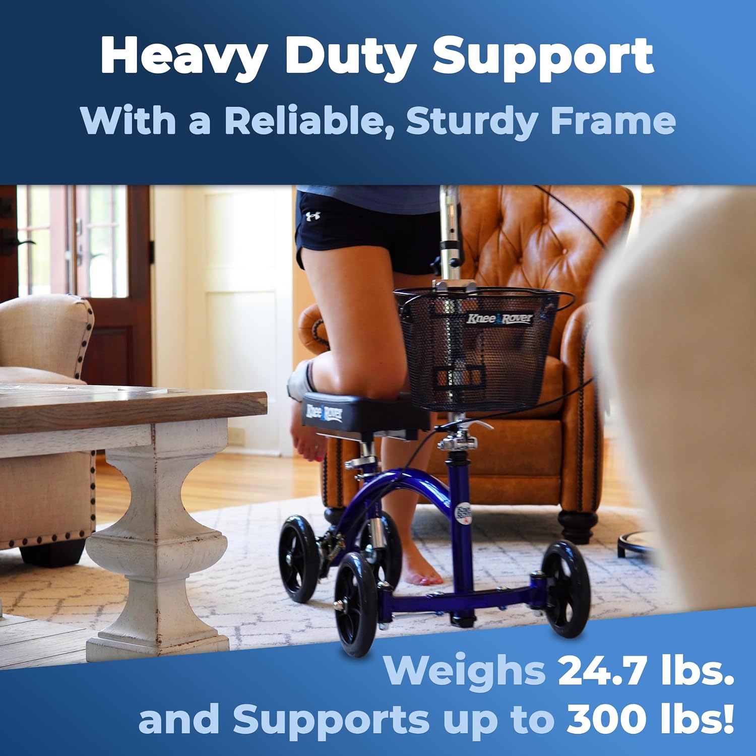 KneeRover Deluxe KneeCycle Steerable Knee Walker, Blue | Heavy Duty Knee Walker For Foot Surgery, Broken Ankle Foot Injuries, Leg Recovery Scooter