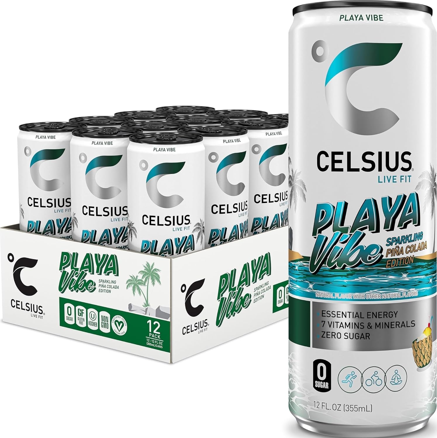 CELSIUS PEACH VIBE Sparkling White Peach, Sugar Free Energy Drink, 12 Fl Oz (Pack of 12)