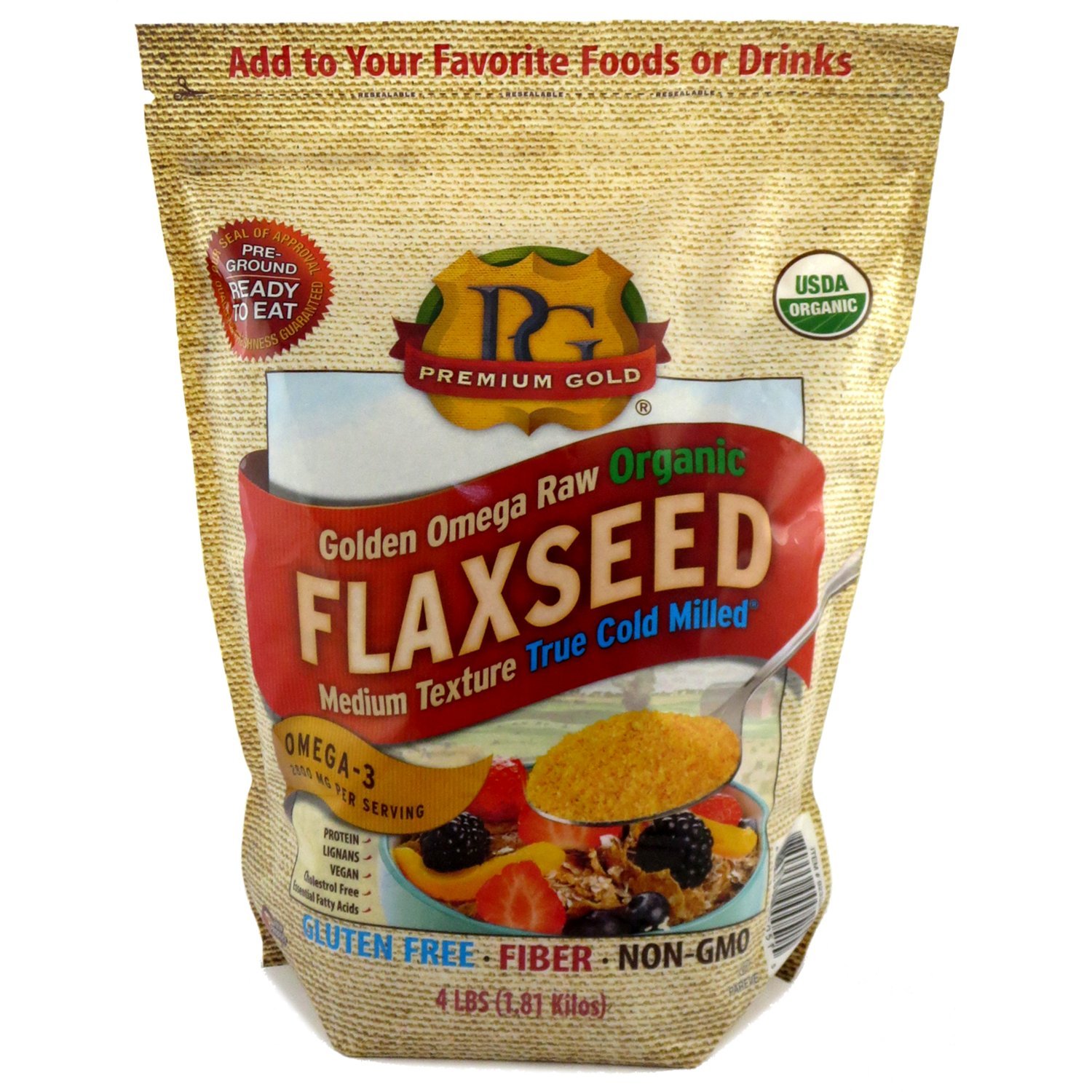Premium Gold Organic Ground Flax Seed | High Fiber Food | Omega 3 | 4 pounds