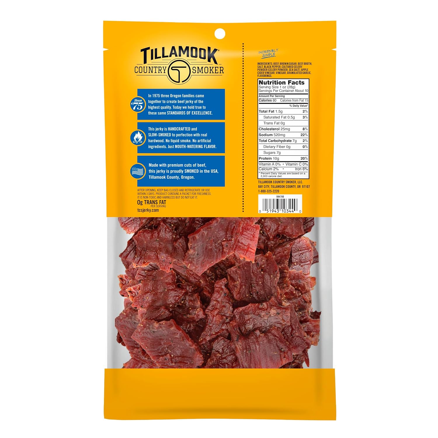 Tillamook Country Smoker Real Hardwood Smoked Beef Jerky, Teriyaki, 10 Ounce