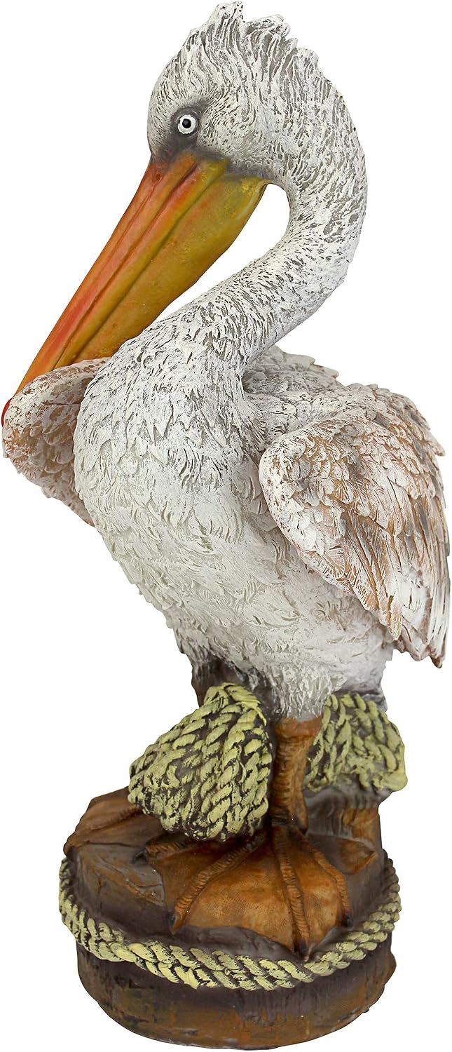 Design Toscano Coastal Decor Ocean's Perch Pelicans Garden Bird Statue, 9 Inch Wide, 24 Inch Tall, Cast Stone Resin, Full Color Finish