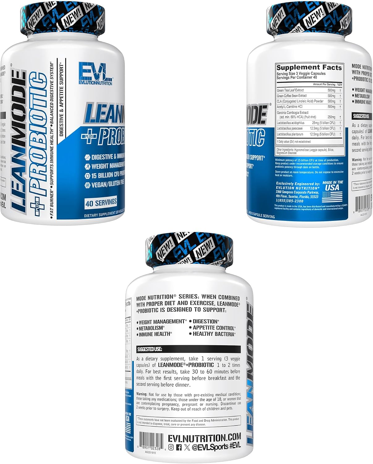 EVL LeanMode Weight Loss Support Capsules - For Men & Women - 50 Servings | Features Green Coffee Bean Extract, CLA and Garcinia Cambogia to support metabolism and appetite control