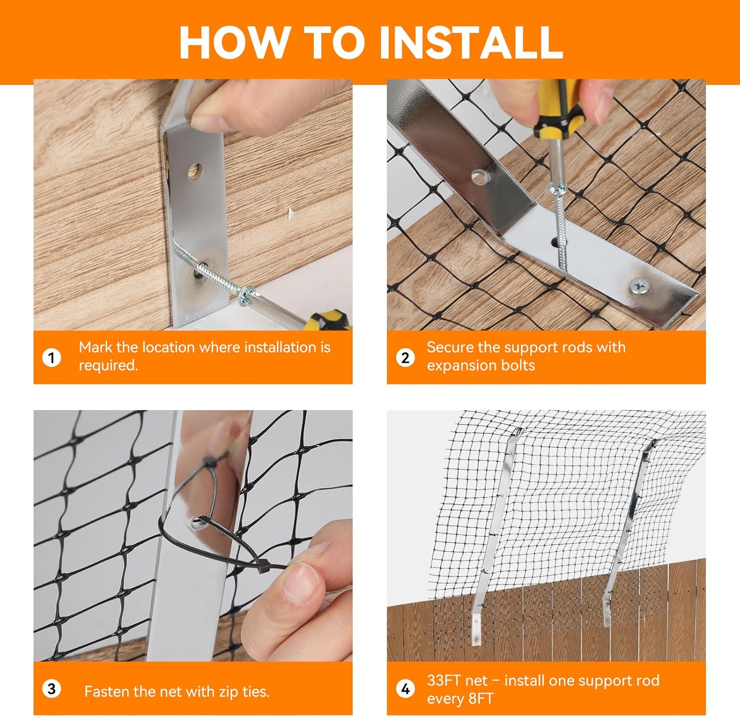 Cat Fence Retrofit System Curved Fence Extenders Anti-Climb Jump Outdoor Barrier Galvanized Steel Toppers & Poly Mesh Containment Barrier for Wood