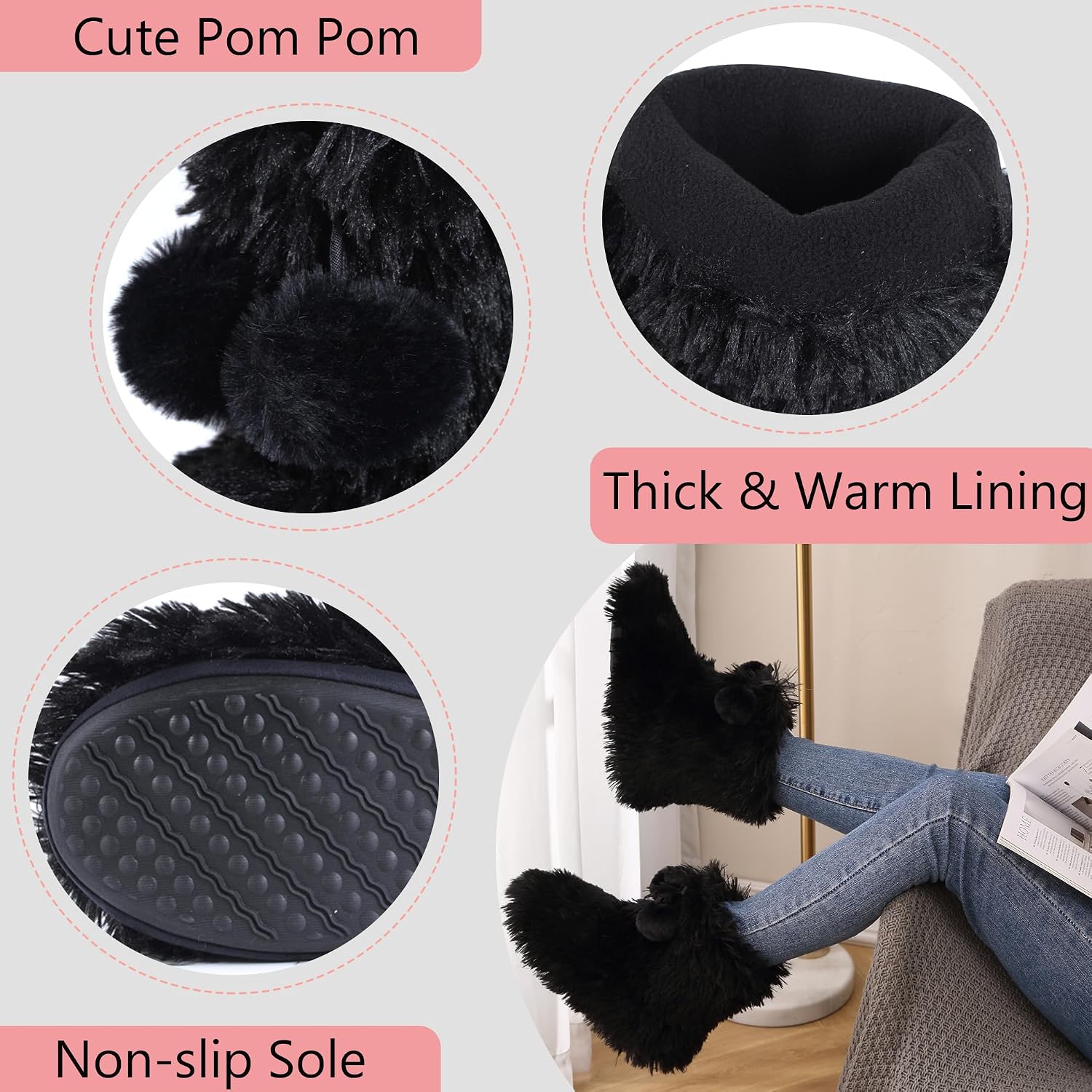 Home Slipper Women's Soft Fleece Plush Warm Indoor House Slipper Boots Shoes