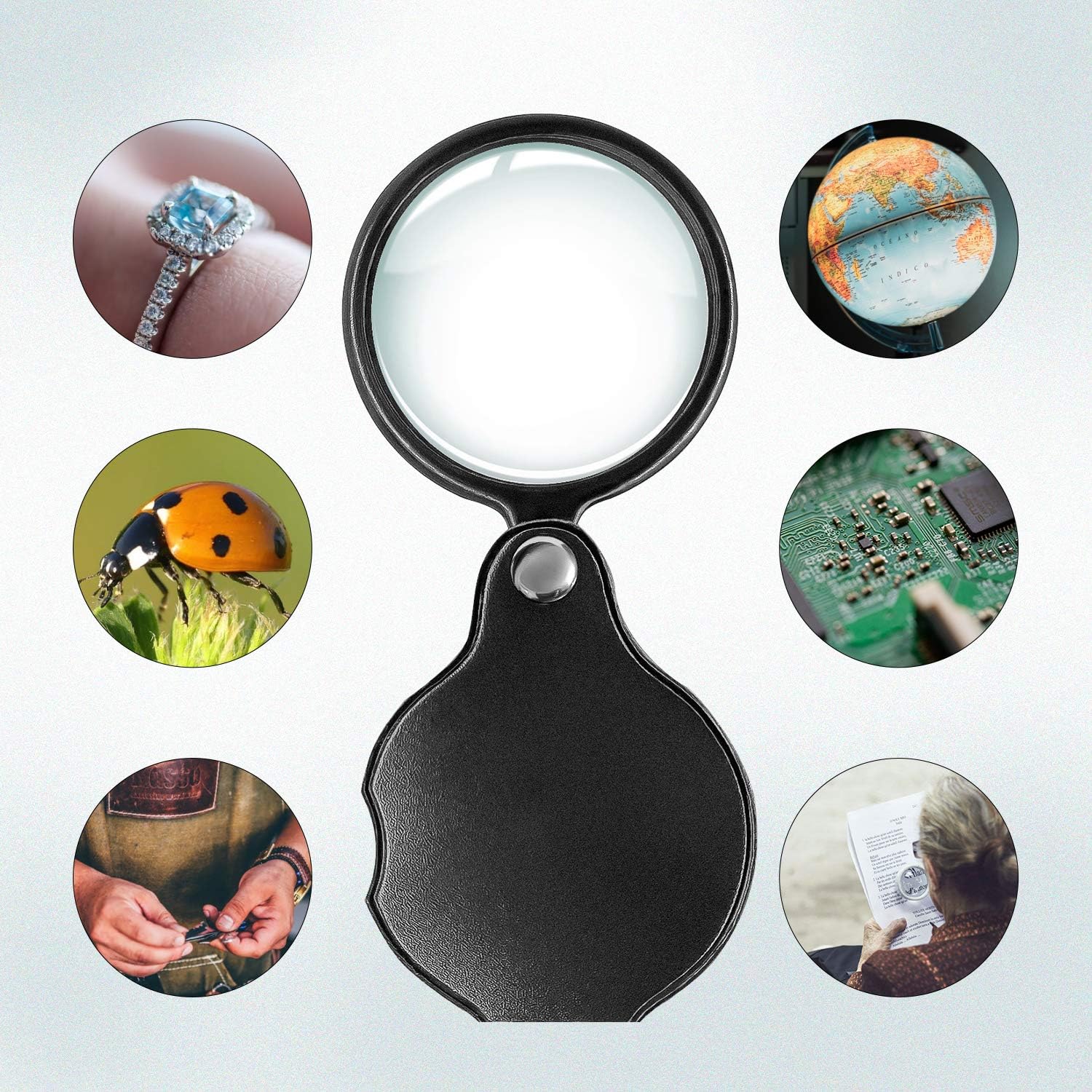 Wapodeai 2pcs 10x Small Pocket Magnify Glass