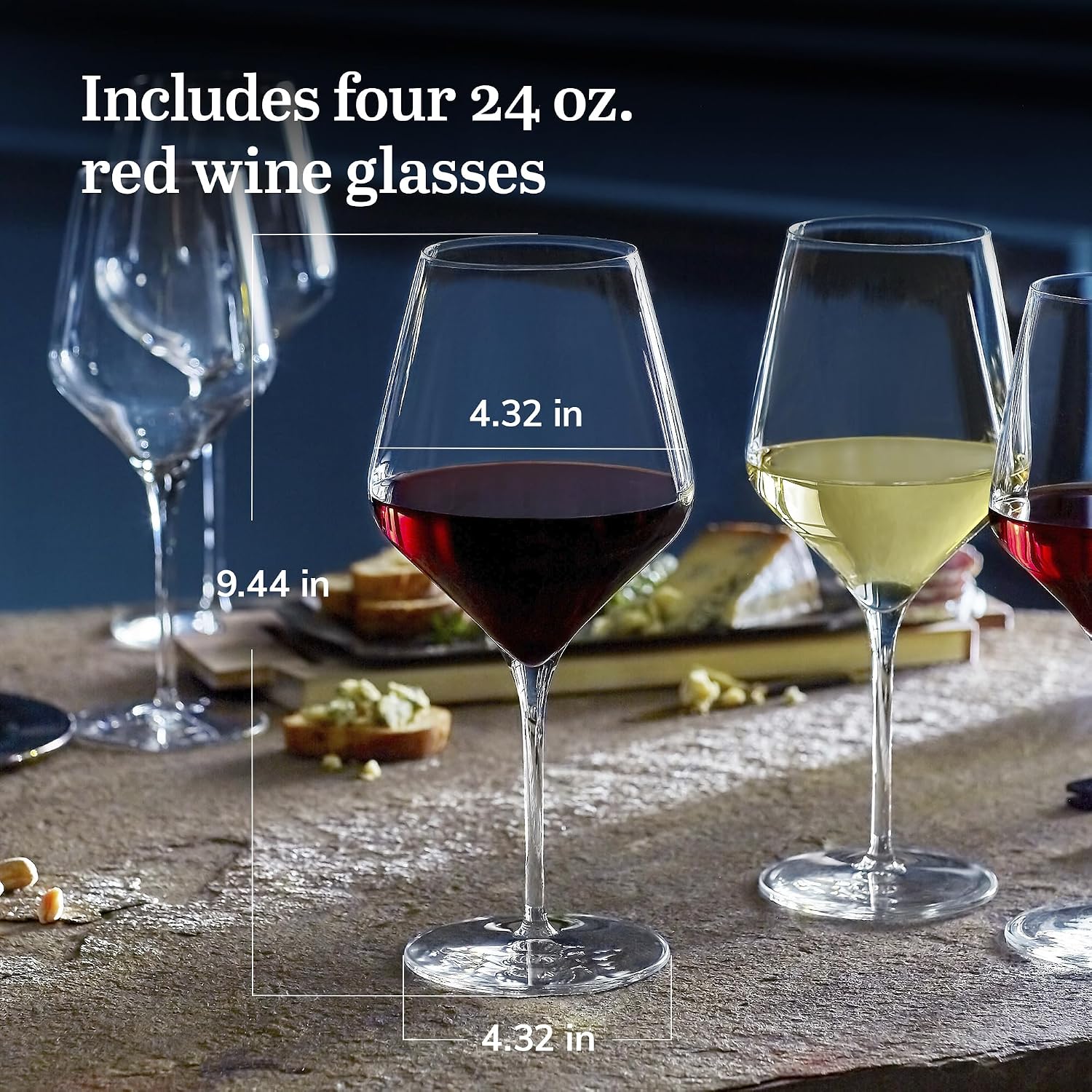 Libbey Signature Red Wine Glasses Set of 4, Seamless 24 Oz Wine Glasses for Cabernet, Merlot, and More, Stemmed Wine Glasses for All Occasions