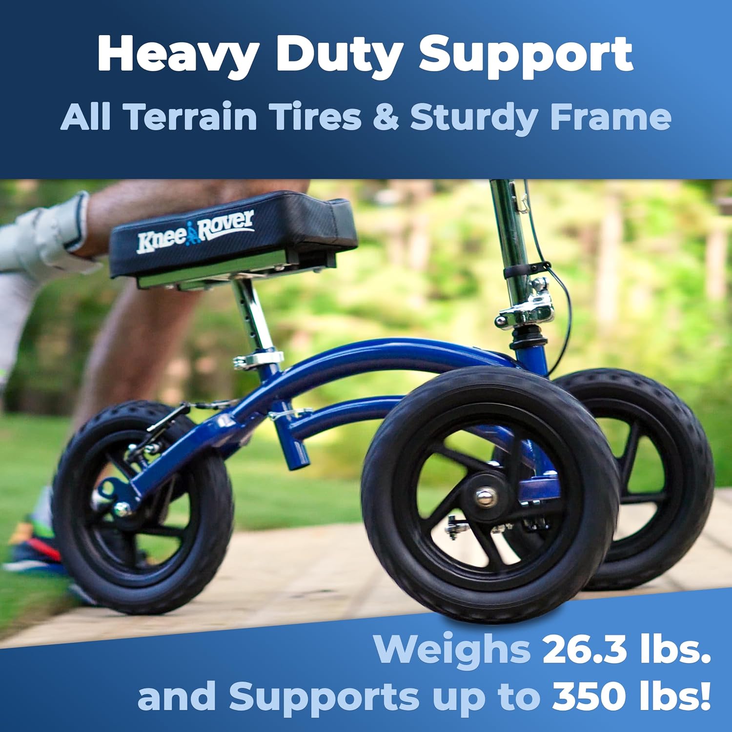 KneeRover Original Steerable All Terrain Knee Scooter – Heavy Duty Foldable Knee Walker & Mobility Aid for Adults with Adjustable Handlebar and Large Wheels (Blue) | For Adults for Foot Surgery, Heavy Duty Knee Walker for Broken Ankle Foot Injuries Recov…