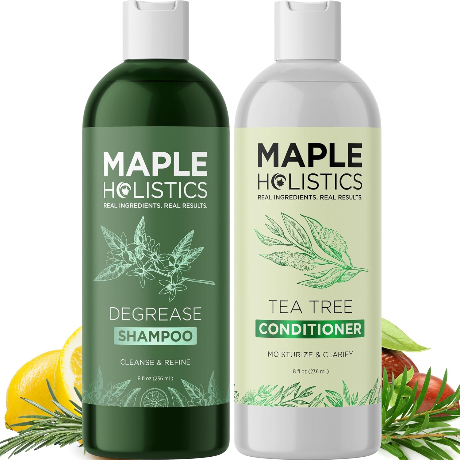 Sulfate Free Shampoo and Conditioner Set - Tea Tree Sage and Rosemary Shampoo and Conditioner for Dry Flaky Scalp Care - Deep Cleansing Color Safe Shampoo and Conditioner for Damaged Dry Hair Care