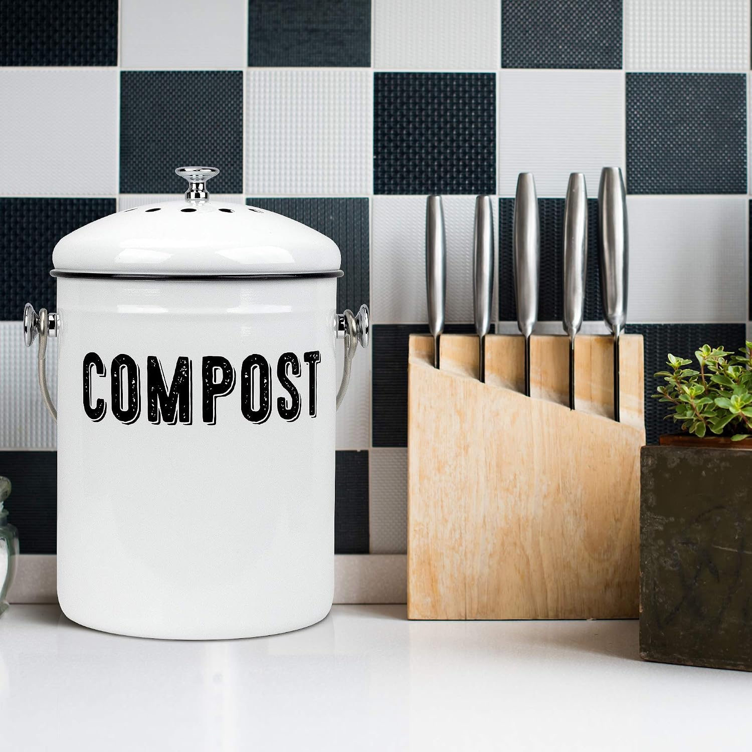 Granrosi Compost Bin Kitchen Counter, 1.3 Gallon, 3 Charcoal Filters