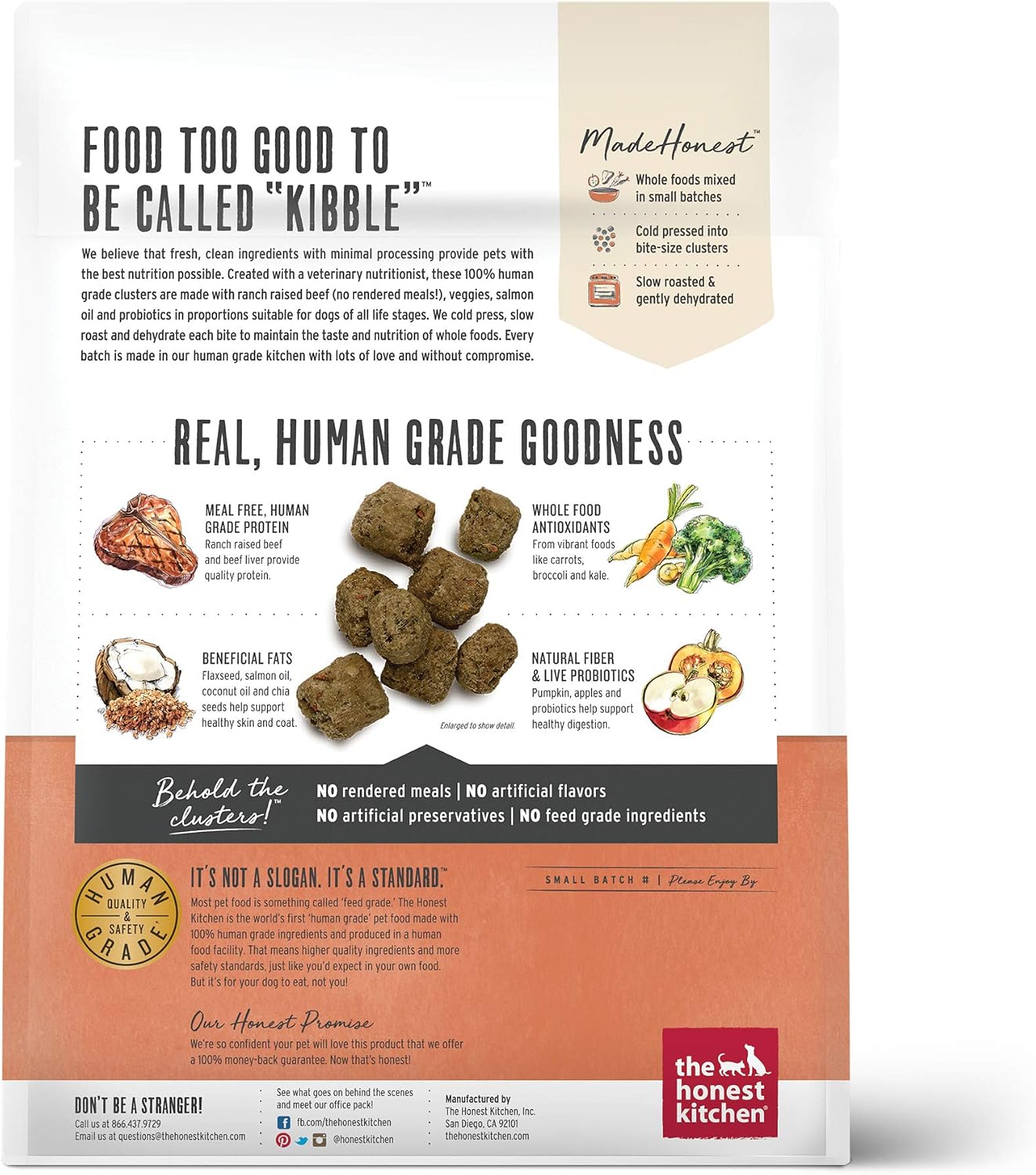 The Honest Kitchen Grain Free Beef & Superfoods Whole Food Clusters, Human Grade Dry Dog Food, Vet-Crafted Nutritional Support for Skin, Coat, Digestion & Overall Wellness, 20 lb Bag