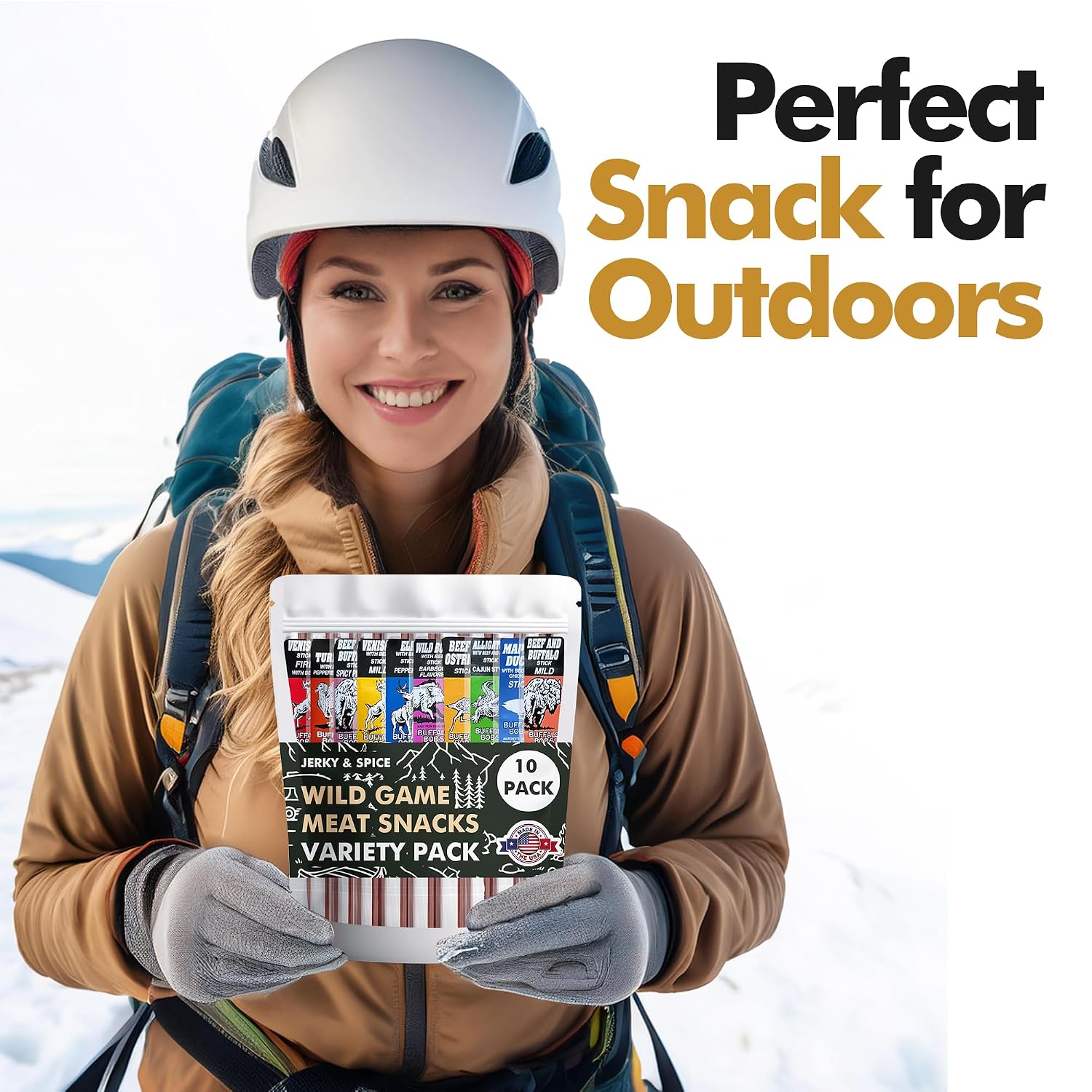 Jerky-n-Spice Wild Game Exotic Meat Sticks (10-Pack) | Ultimate Beef Jerky | Savory Snacks Variety Pack for Adults | Perfect Gifts for Anniversary, Camping, Hunting & Birthday Events