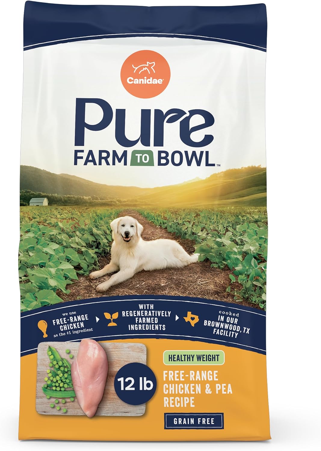 Canidae Pure Farm to Bowl Dry Dog Food - Balanced Nutrition for Healthy Weight - Limited Ingredient Formula - Grain, Wheat & Soy-Free - Healthy Weight Dogs - 12 lb - Free-Range Chicken & Pea Recipe