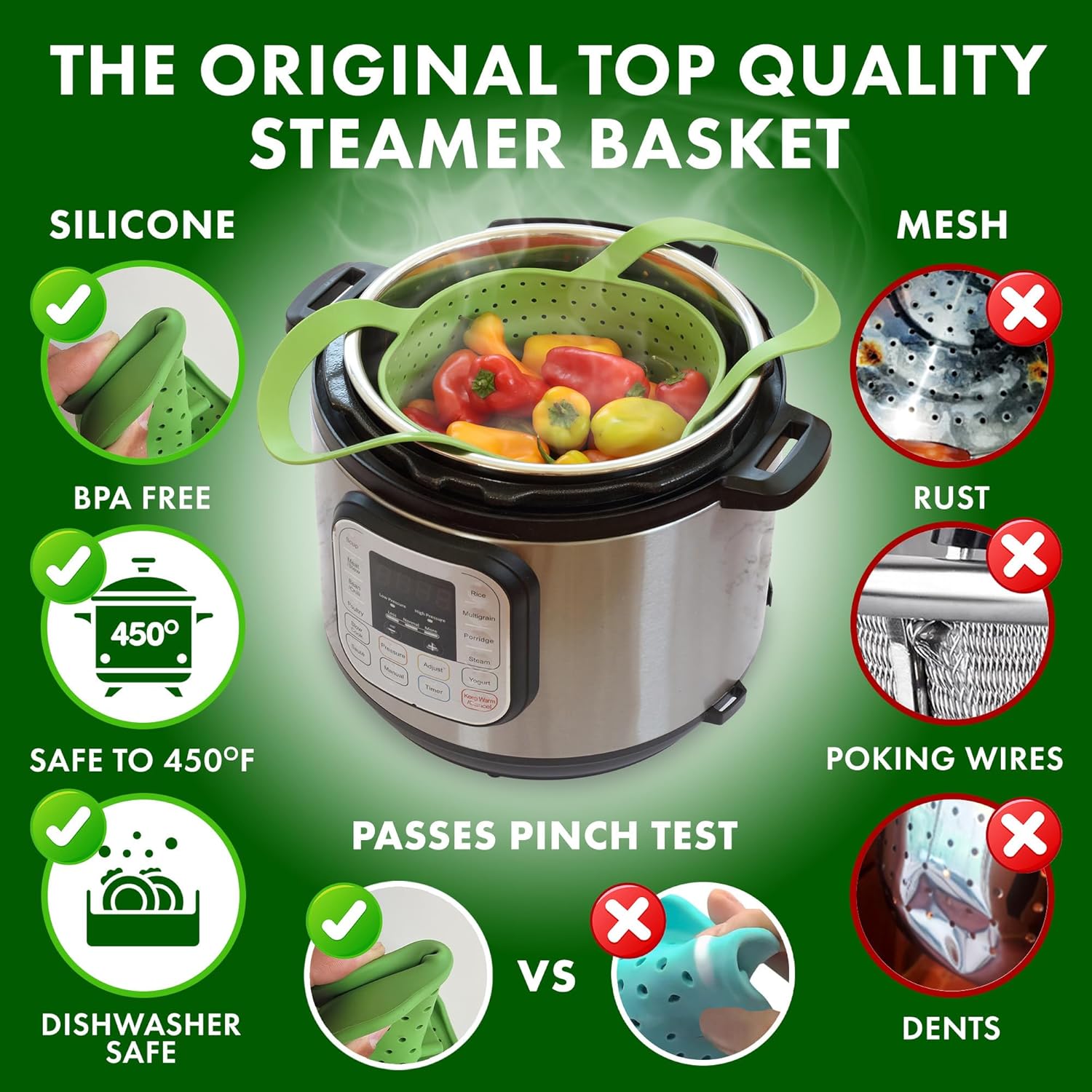Avokado Silicone Steamer Basket for 3qt Instant Pot [6qt, 8qt avail], Other Pressure Cookers - 100% Food Safe, BPA-Free