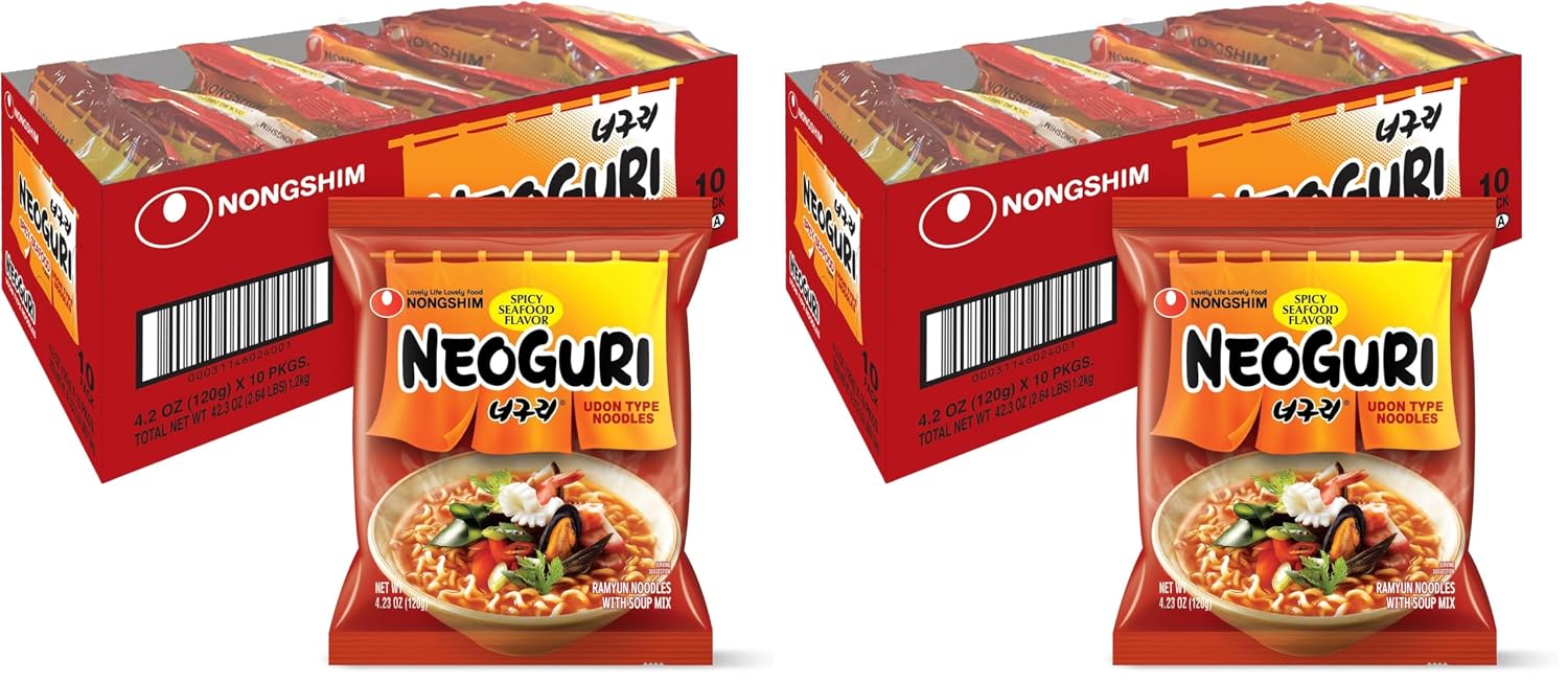 Nongshim Neoguri Spicy Seafood with Udon-Style Noodle, 4.2 Ounce (Pack of 10)