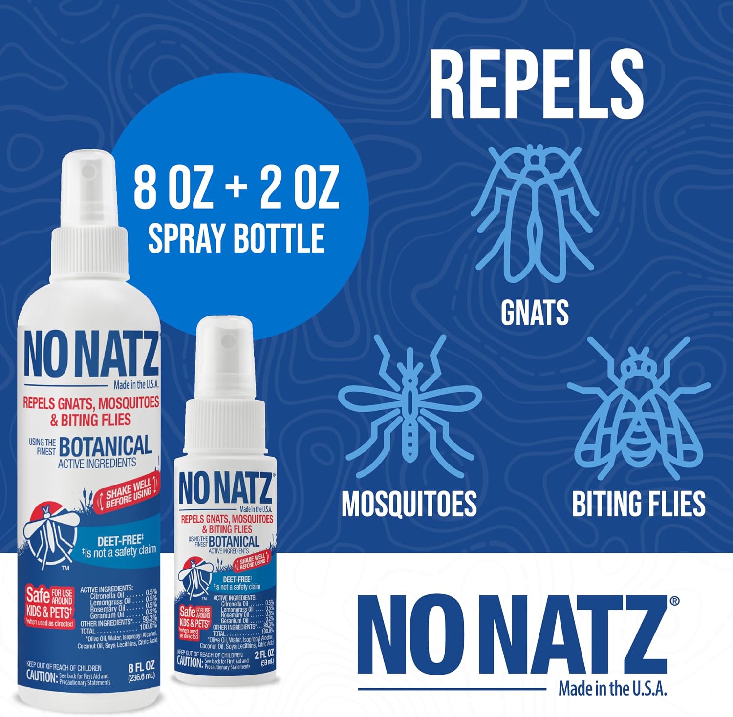 No Natz Botanical Insect Repellent, DEET-Free, Made with Natural Essential Oils, Non-Greasy Formula, Made in the USA, Fresh Scent