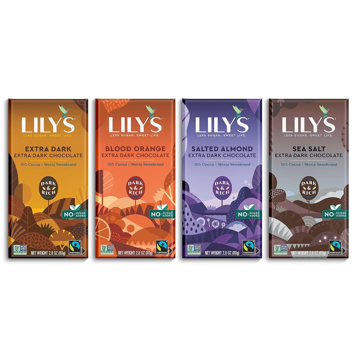 Lily's Variety 70% Dark Chocolate Bar Sampler by, Stevia Sweetened, No Added Sugar, Low-Carb, Keto Friendly, 70% Cocoa, Fair Trade