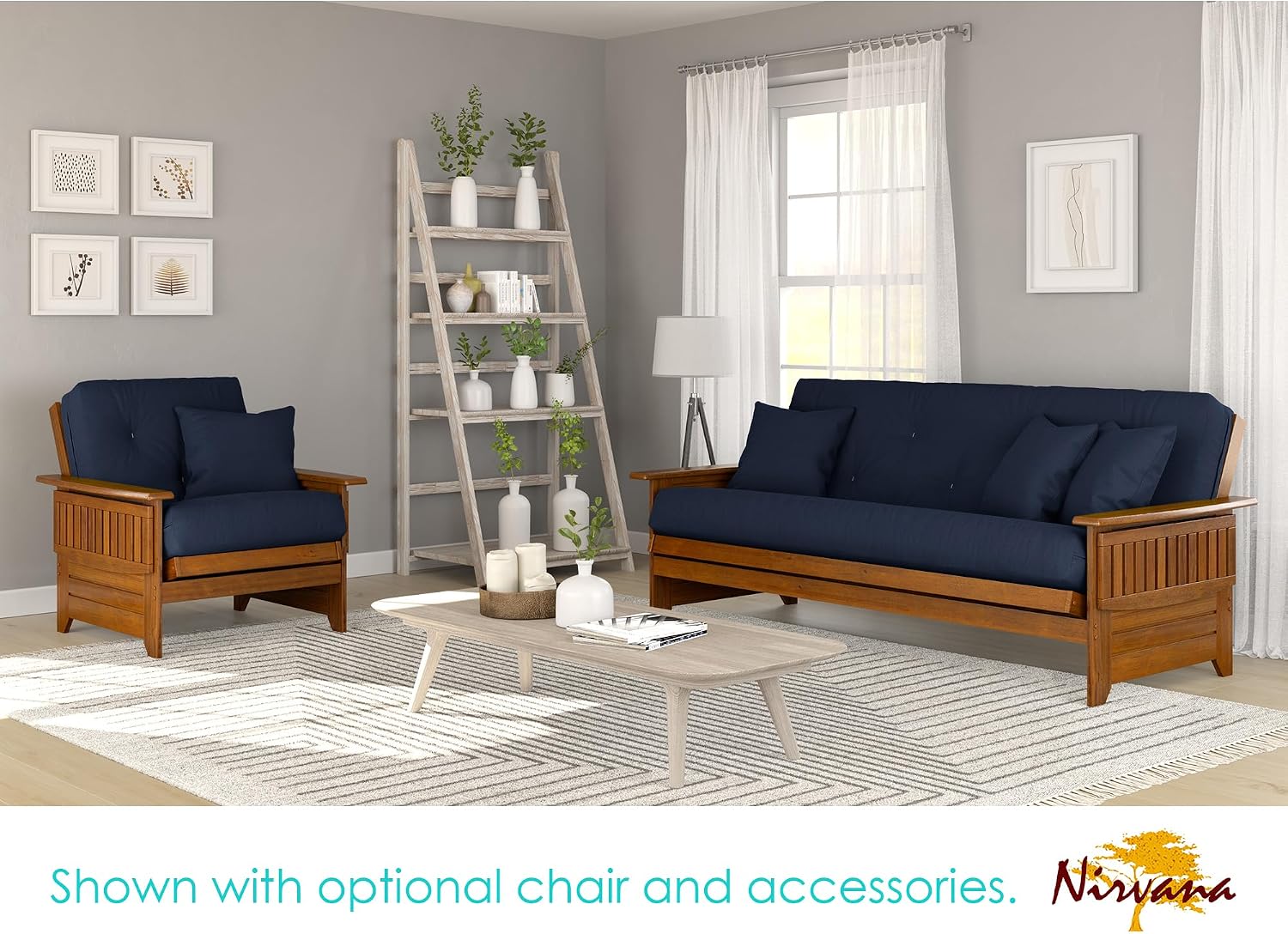 Brentwood Tray Arm Futon Sofabed Set - Queen Frame, 8" Microfiber Fudge Mattress, Heritage Finish