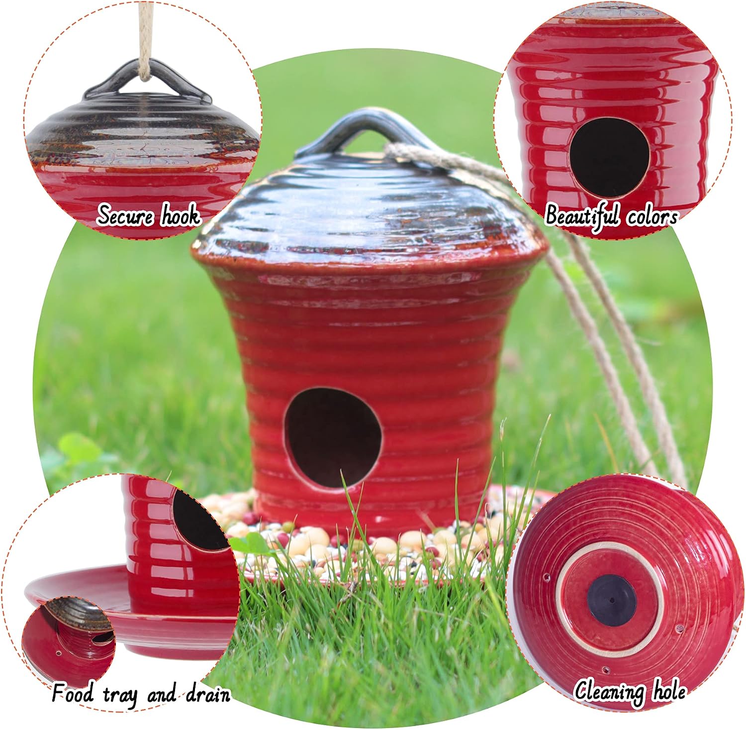 Kimdio Birdhouse Ceramic Hanging Birdhouses Bird Hut Hanging Outdoor Birdhouse for Wild Birds, Finch, Cardinal, and Bluebird - Blue