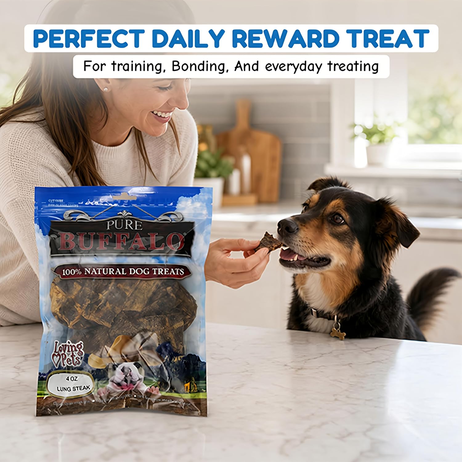 Loving Pets Pure Buffalo Lung Steaks – Natural Single Ingredient Buffalo Dog Treats – High Protein Chewy Dog Snacks for Everyday Reward – Grain Free, Long-Lasting Treats for Small, Medium & Large Dogs