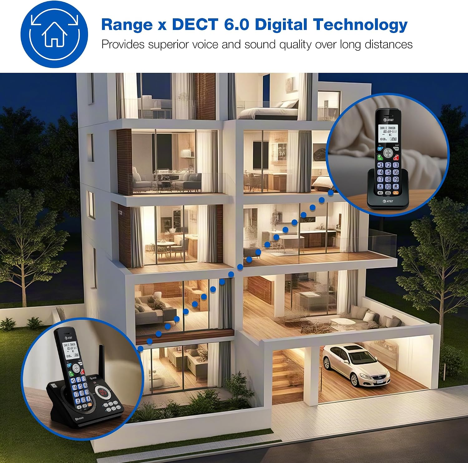 AT&T DL72219 DECT 6.0 2-Handset Cordless Phone for Home with Connect to Cell, Call Blocking, 1.8" Backlit Screen, Big Buttons, intercom